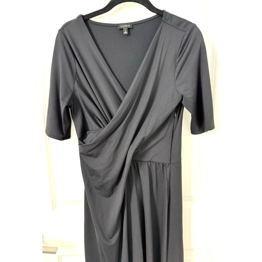 Talbots Women’s Small Black V-Neck Faux Wrap Ruched Waist Dress